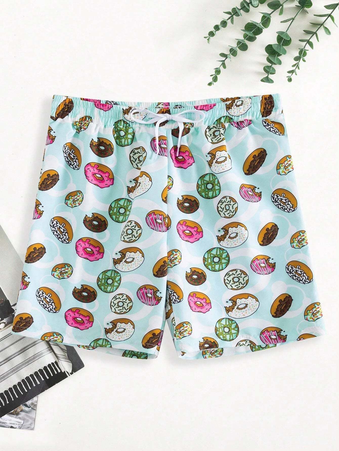 Donut Print Drawstring Swim Trunks-Waves And Trunks