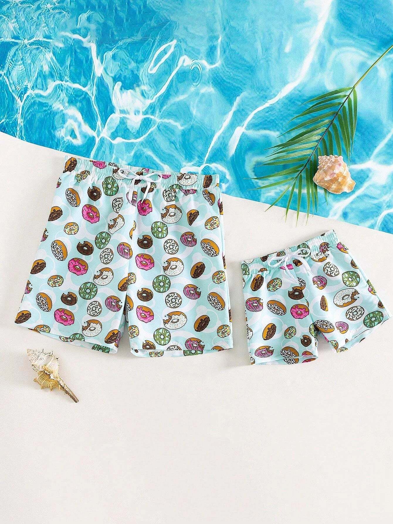 Donut Print Drawstring Swim Trunks-Waves And Trunks