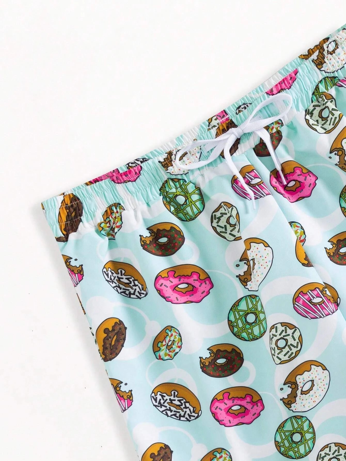 Donuts Print Drawstring Waist Swim Shorts-Waves And Trunks
