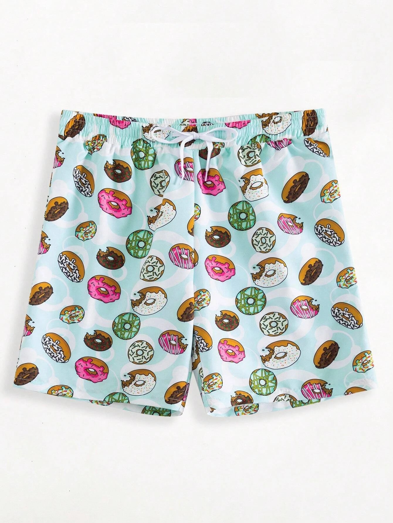 Donuts Print Drawstring Waist Swim Shorts-Waves And Trunks
