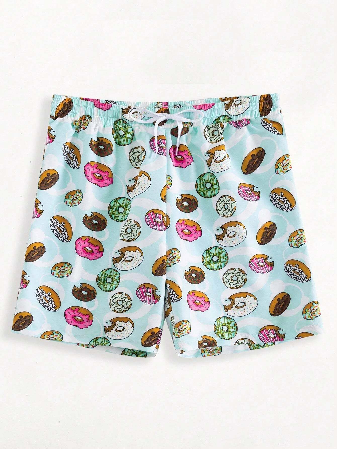 Donut Print Drawstring Swim Trunks-Waves And Trunks