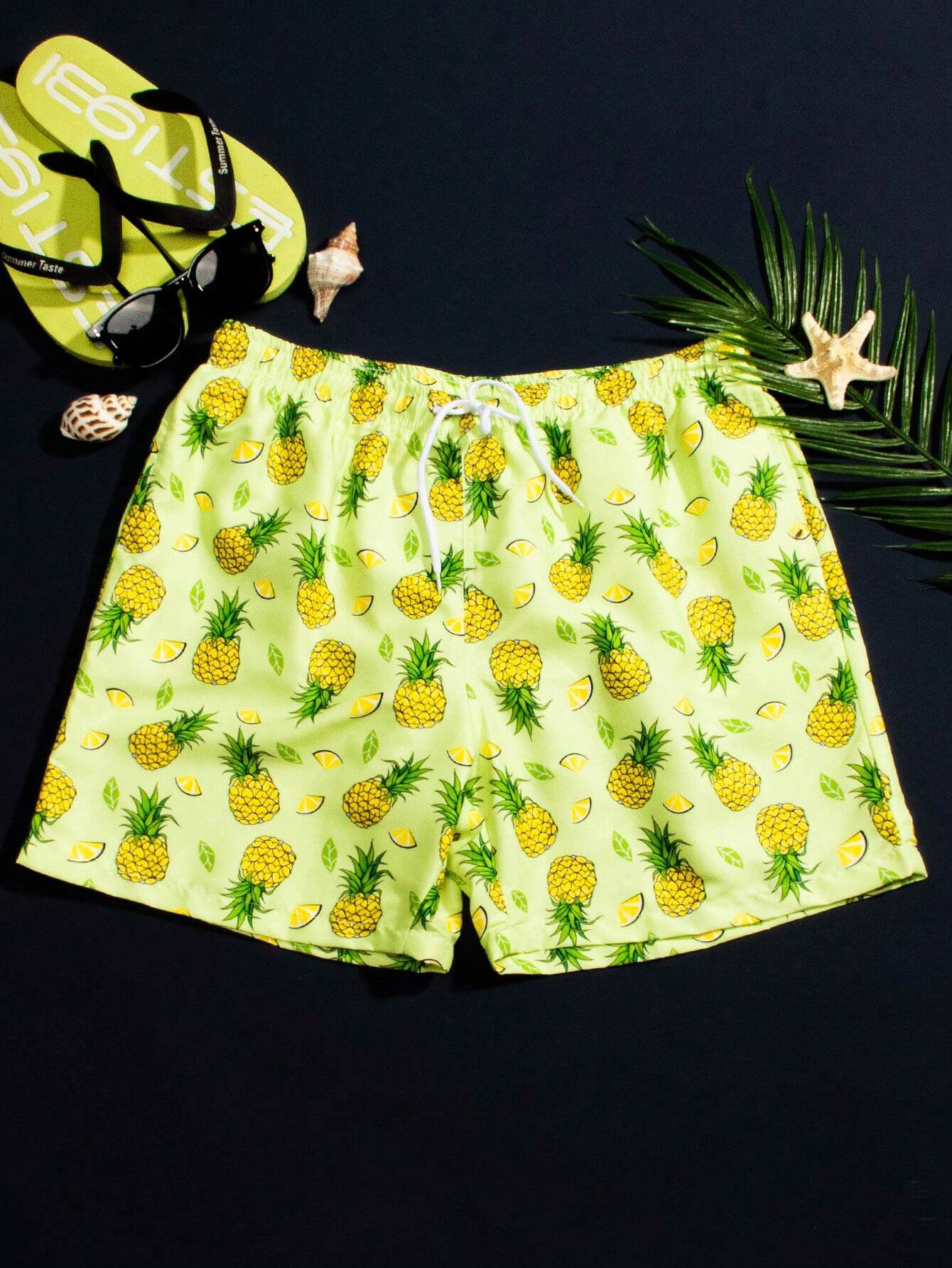 Printed Drawstring Waist Pocket Swim Trunks-Waves And Trunks