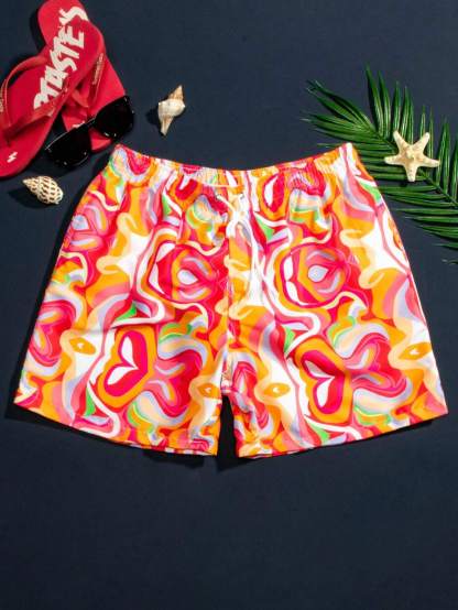 Stylish Swim Trunks With Allover Print-Waves And Trunks