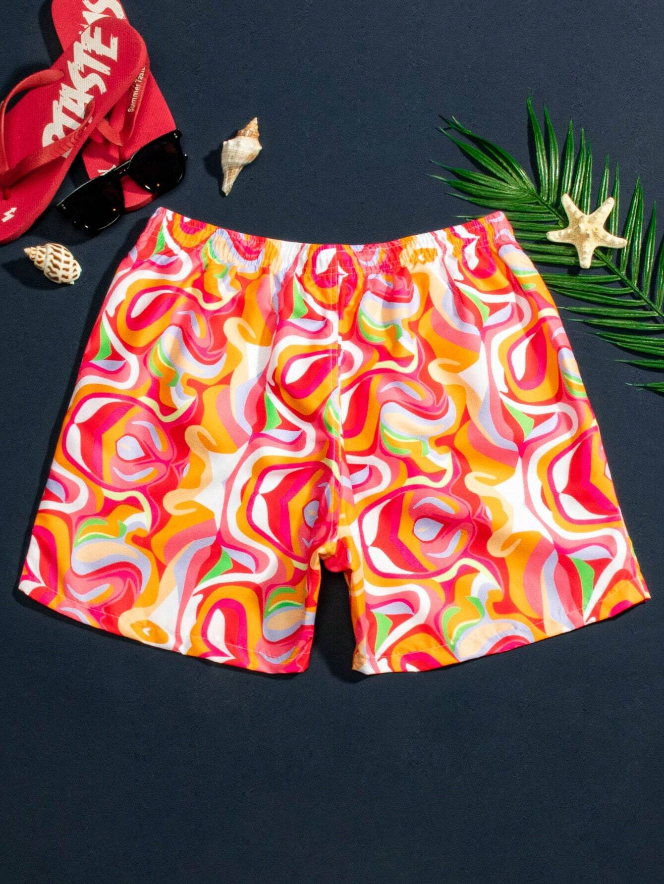 Stylish Swim Trunks With Allover Print-Waves And Trunks