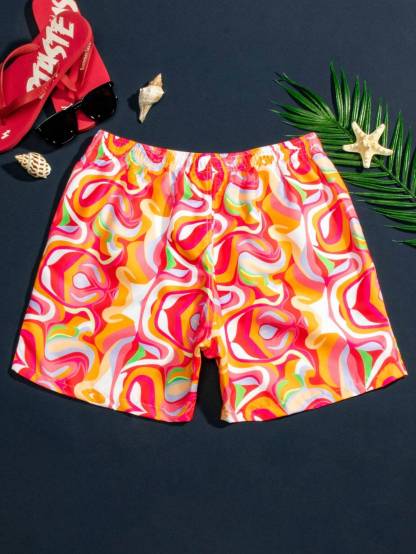 Stylish Swim Trunks With Allover Print-Waves And Trunks
