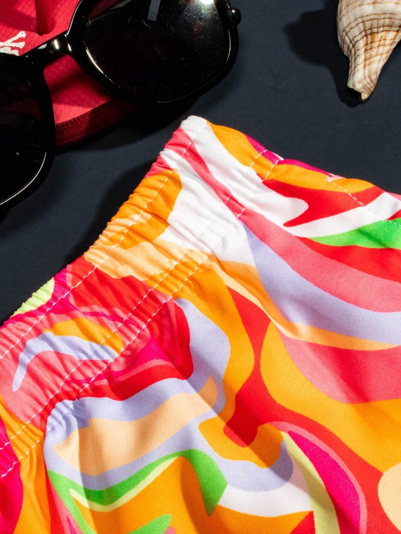 Stylish Swim Trunks With Allover Print-Waves And Trunks