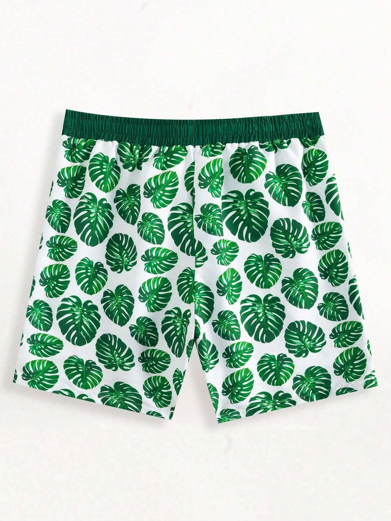1 Piece Tropical Print Drawstring Swim Trunks-Waves And Trunks