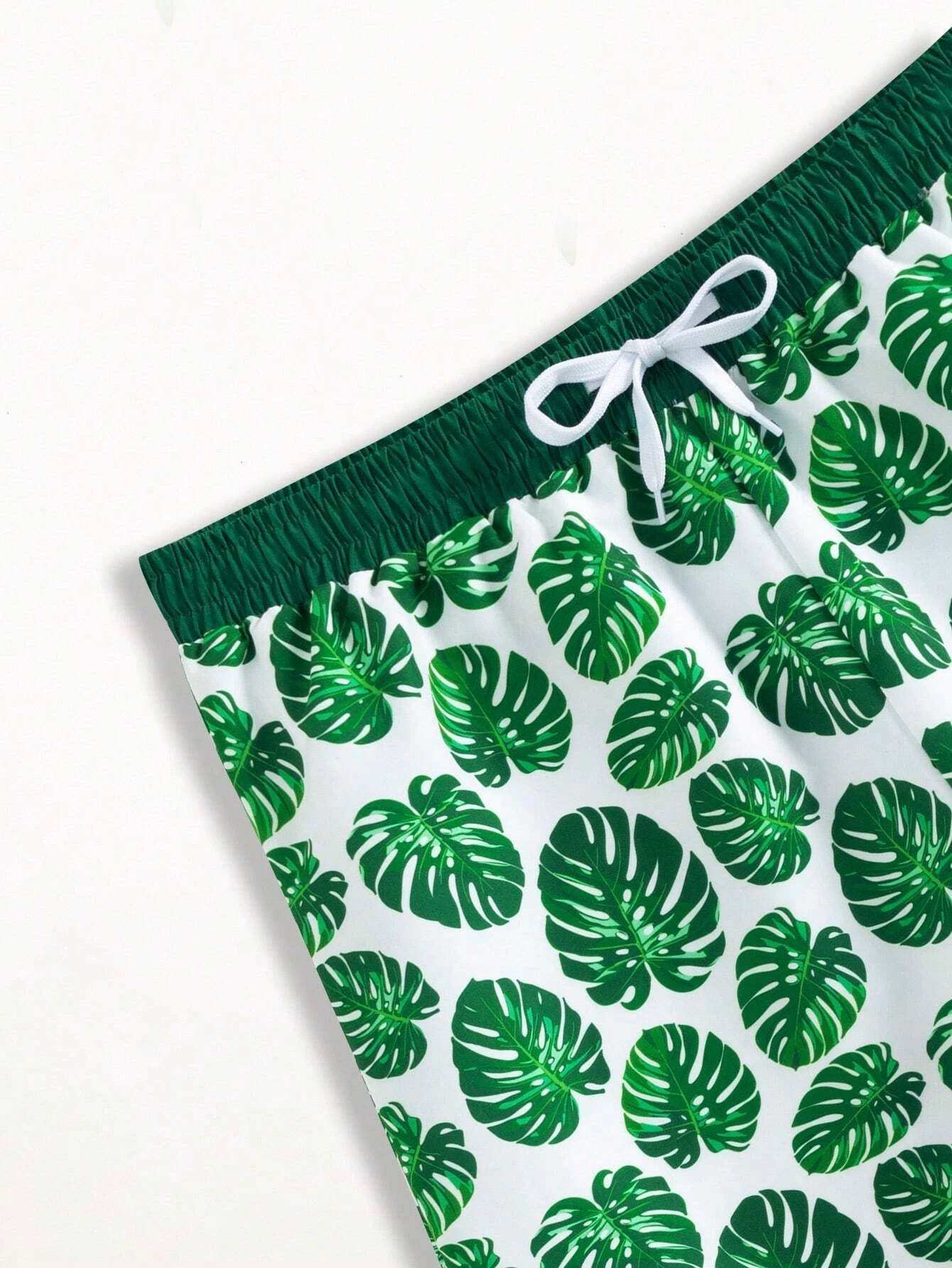 1 Piece Tropical Print Drawstring Swim Trunks-Waves And Trunks