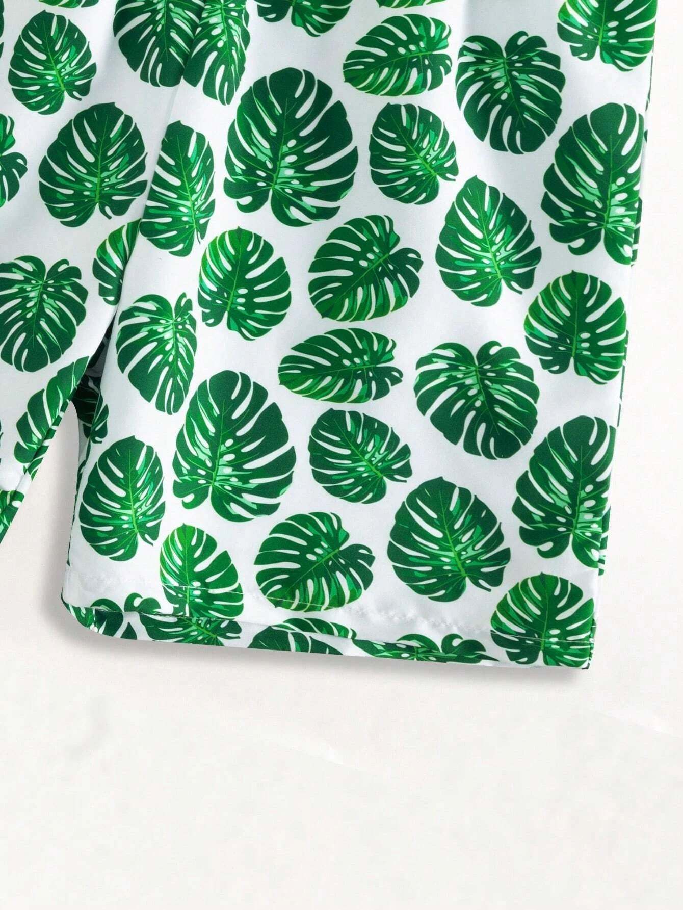 1 Piece Tropical Print Drawstring Swim Trunks-Waves And Trunks
