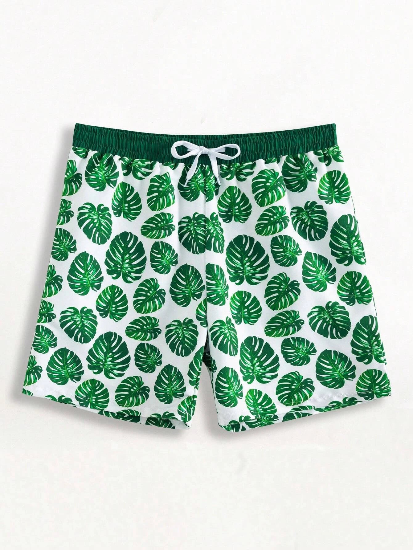 1 Piece Tropical Print Drawstring Swim Trunks-Waves And Trunks