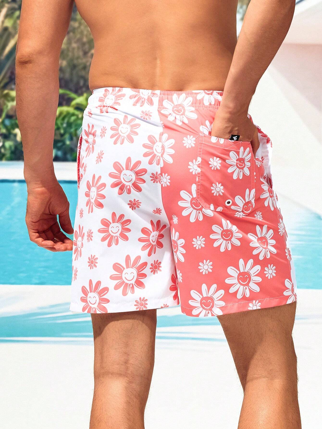 Allover Flower Print Beach Shorts-Waves And Trunks