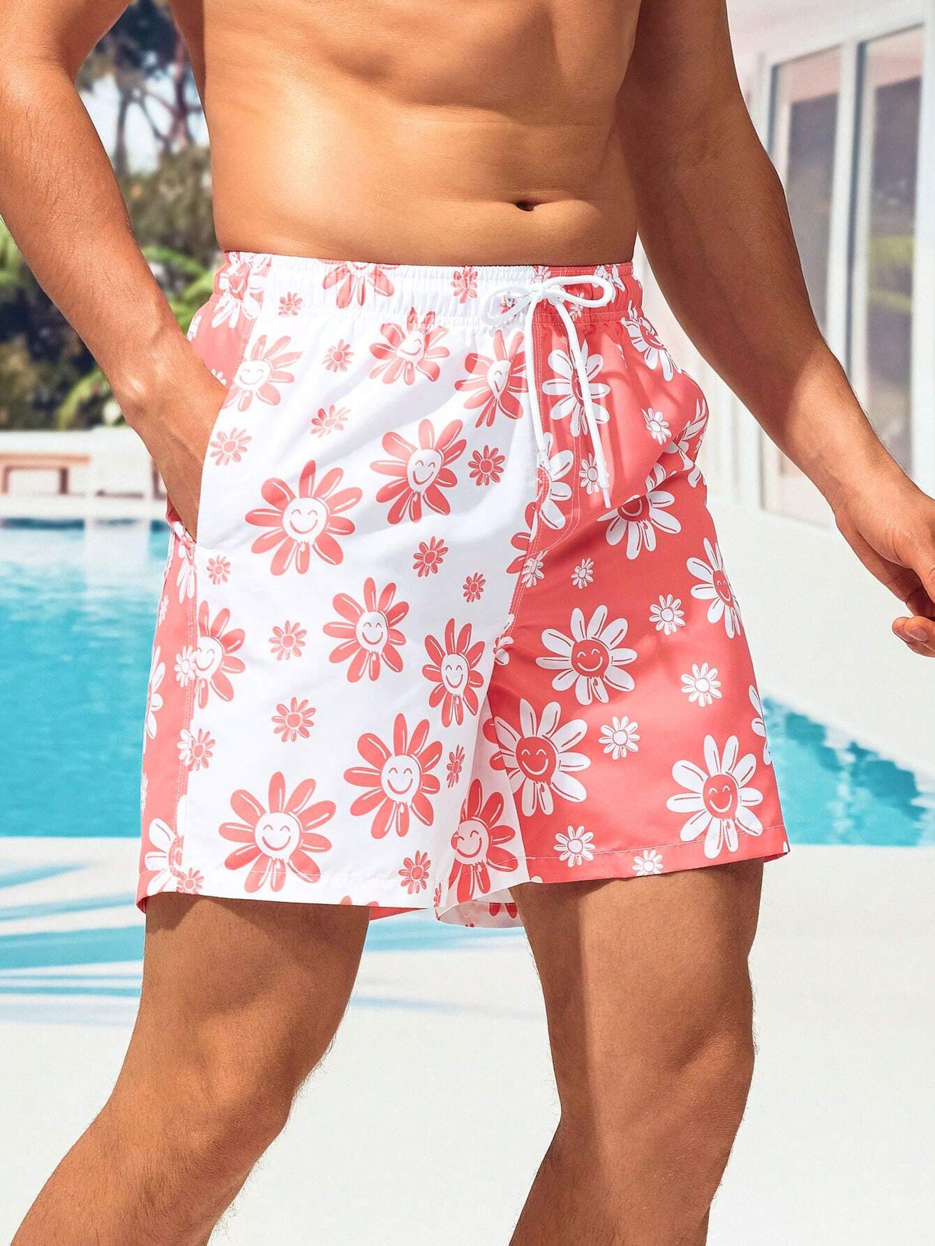 Allover Flower Print Beach Shorts-Waves And Trunks