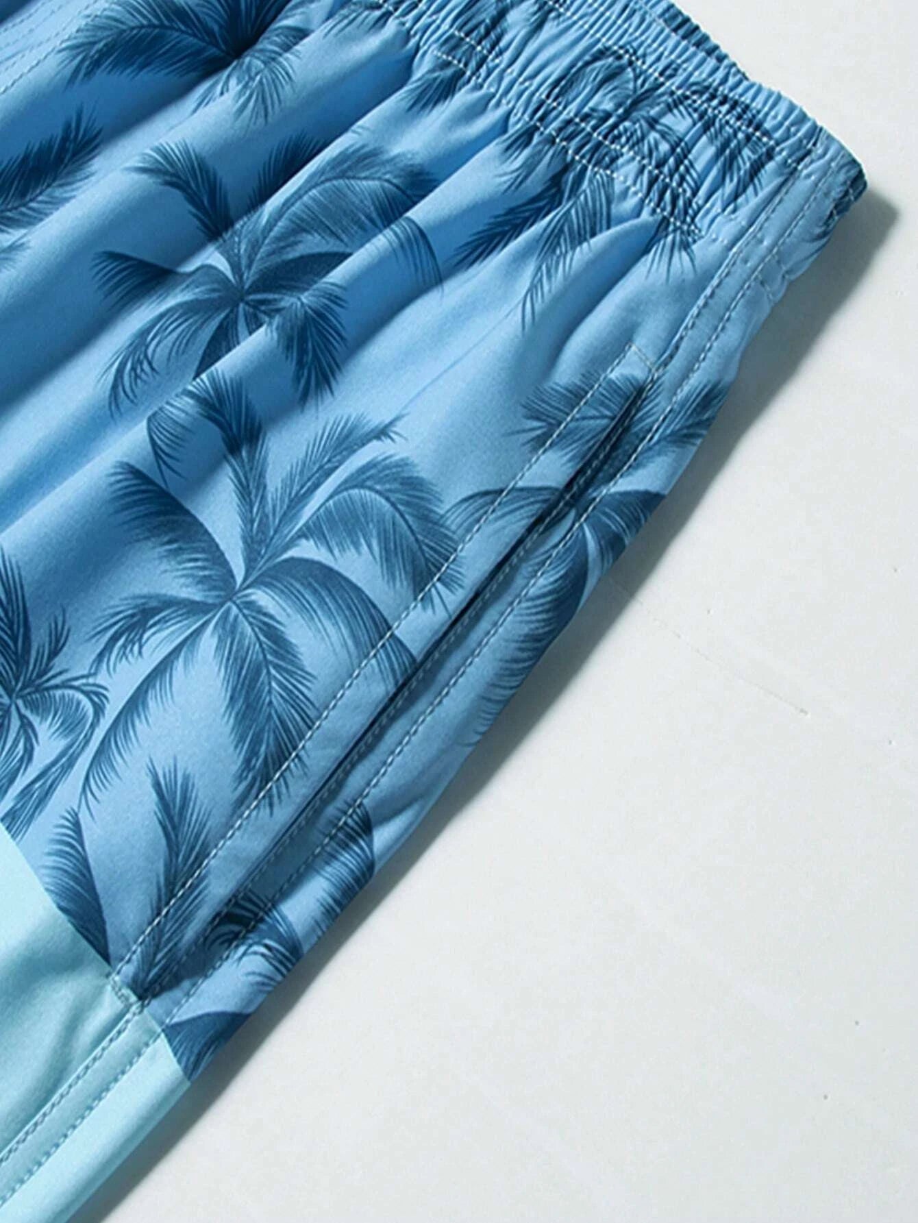 Striped And Palm Tree Print Swim Shorts-Waves And Trunks