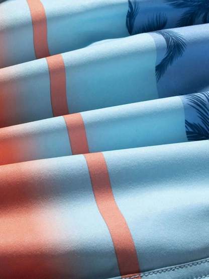 Striped And Palm Tree Print Swim Shorts-Waves And Trunks