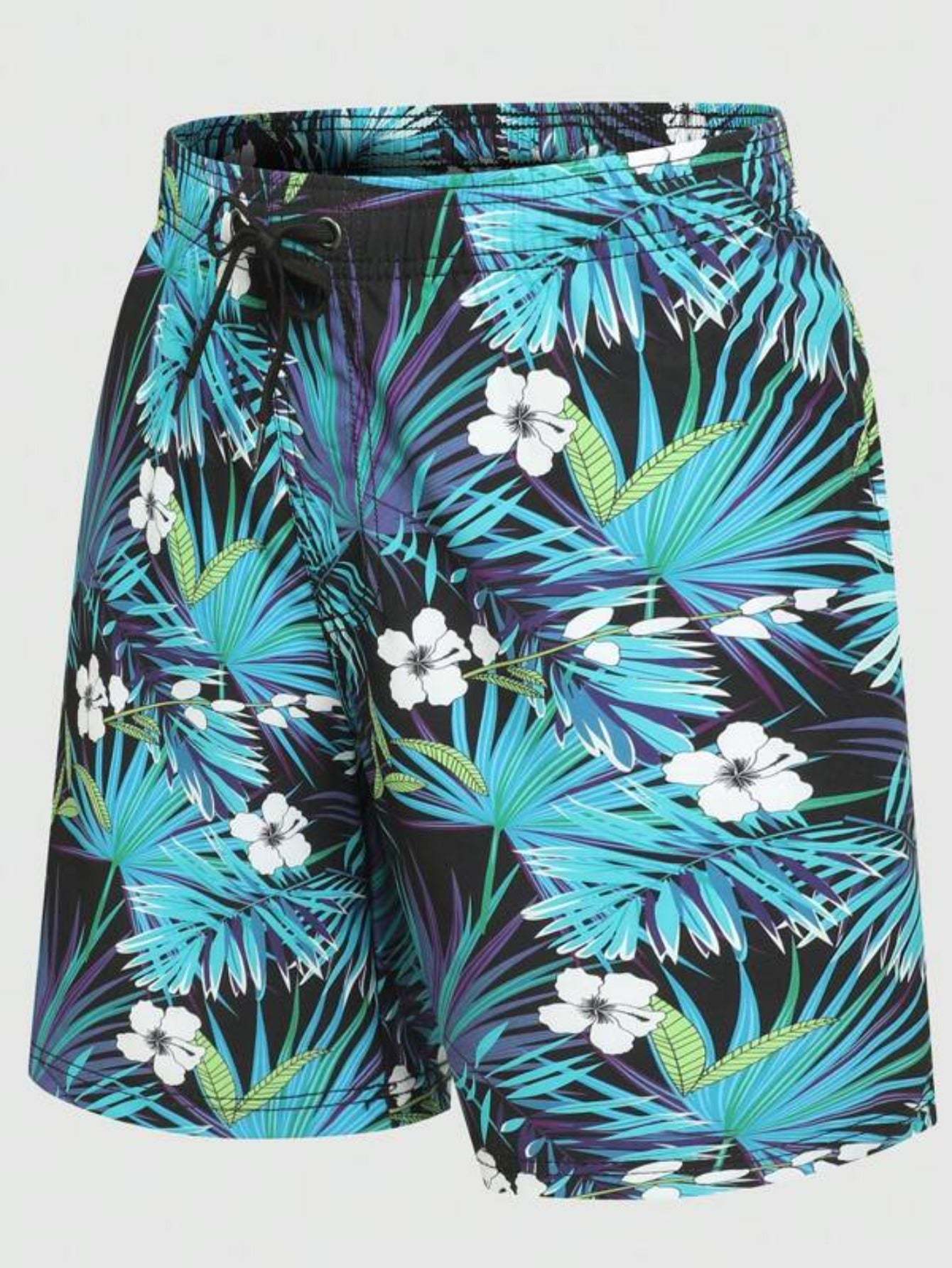 Tropical Print Drawstring Swim Trunks-Waves And Trunks