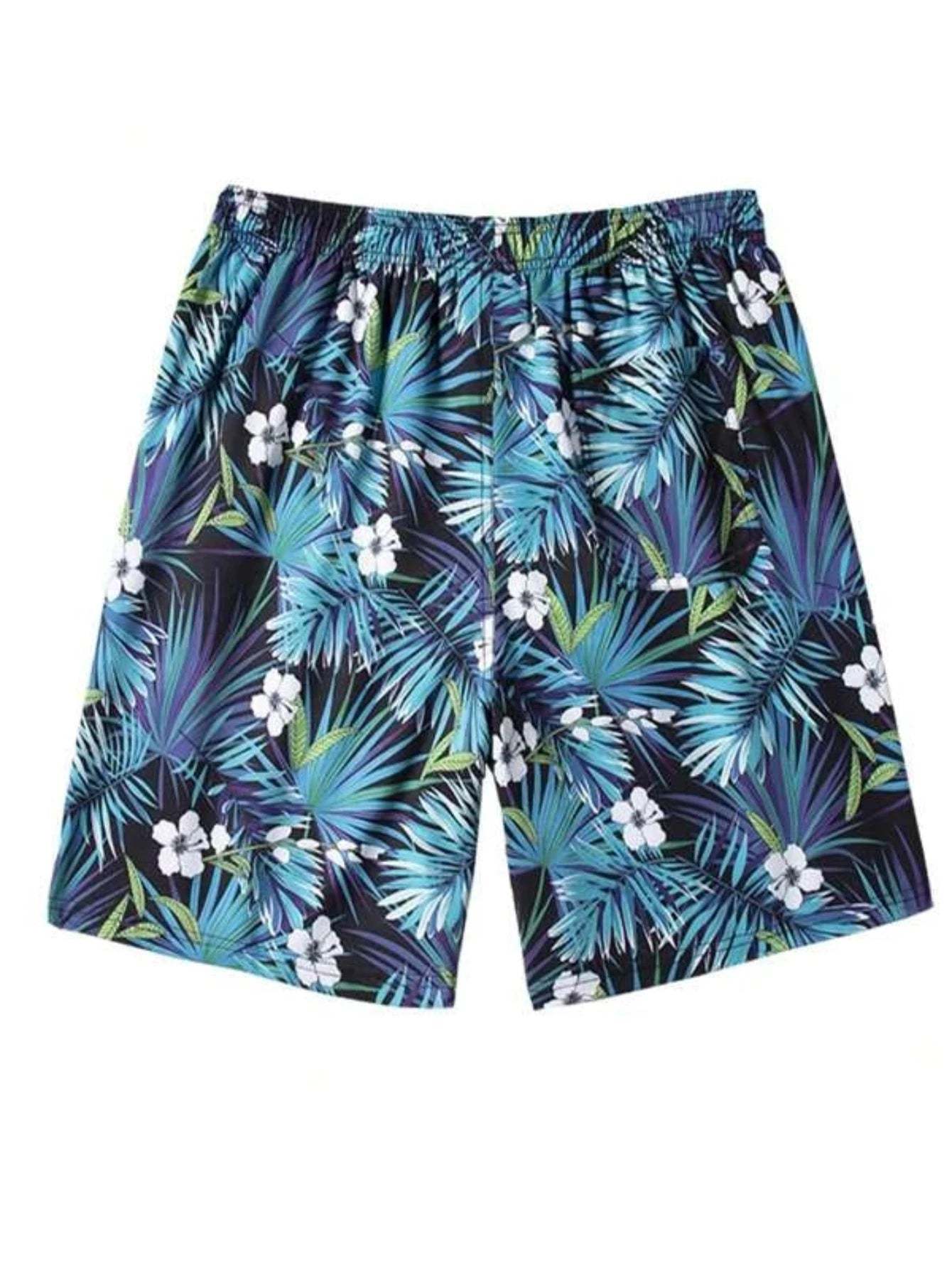 Tropical Print Drawstring Swim Trunks-Waves And Trunks