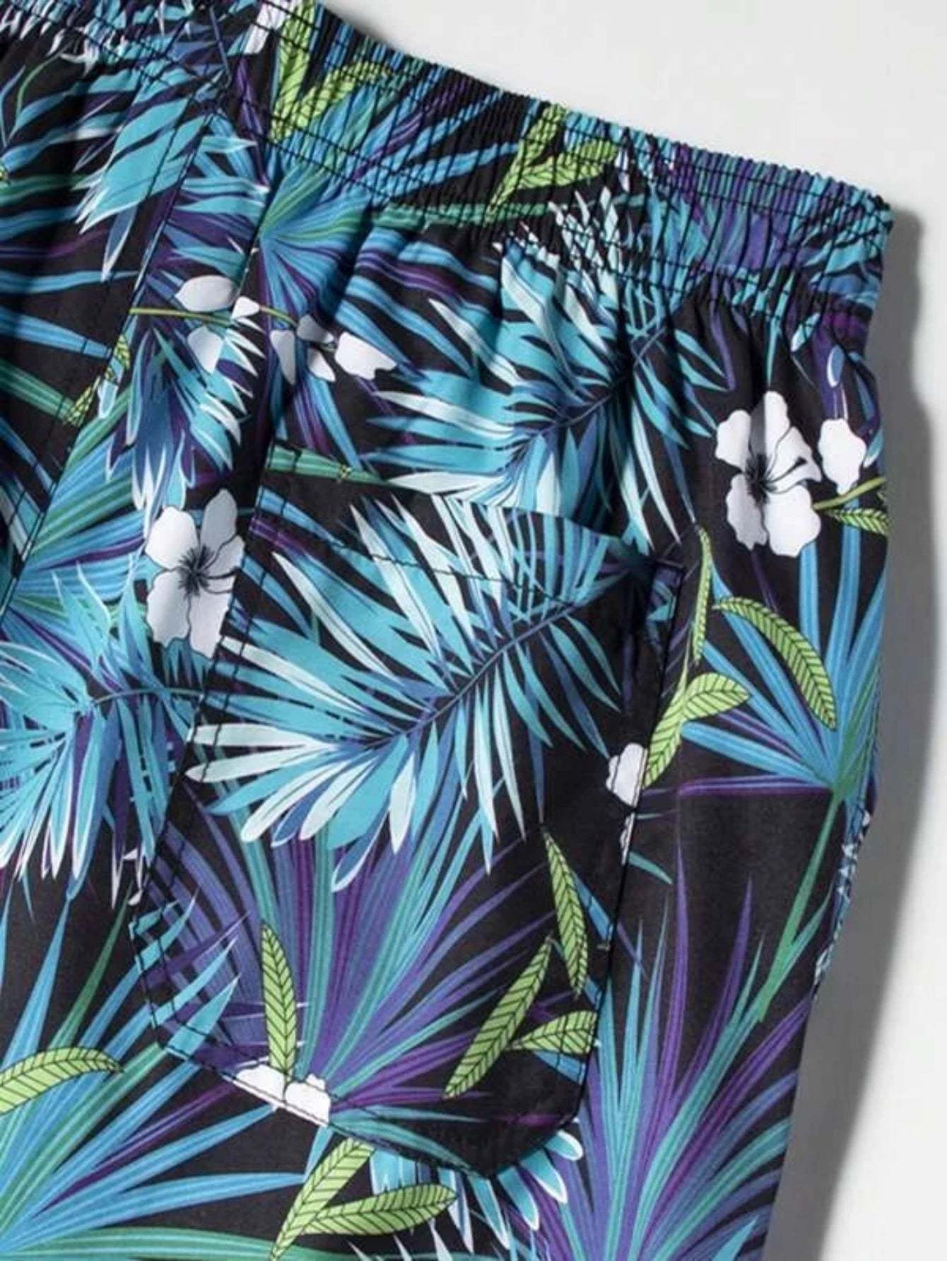 Tropical Print Drawstring Swim Trunks-Waves And Trunks