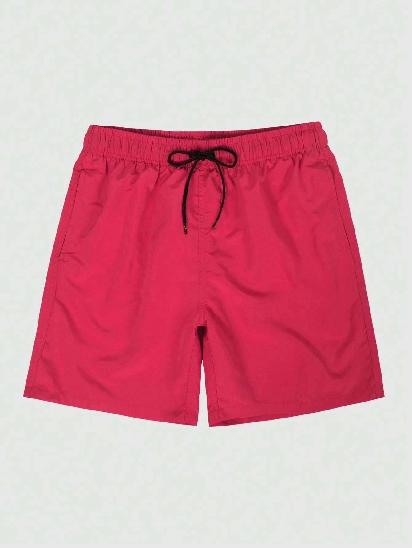 Plain Non Stretch Waist Swim Trunks With Pocket-Waves And Trunks