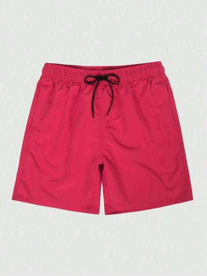Plain Non Stretch Waist Swim Trunks With Pocket-Waves And Trunks
