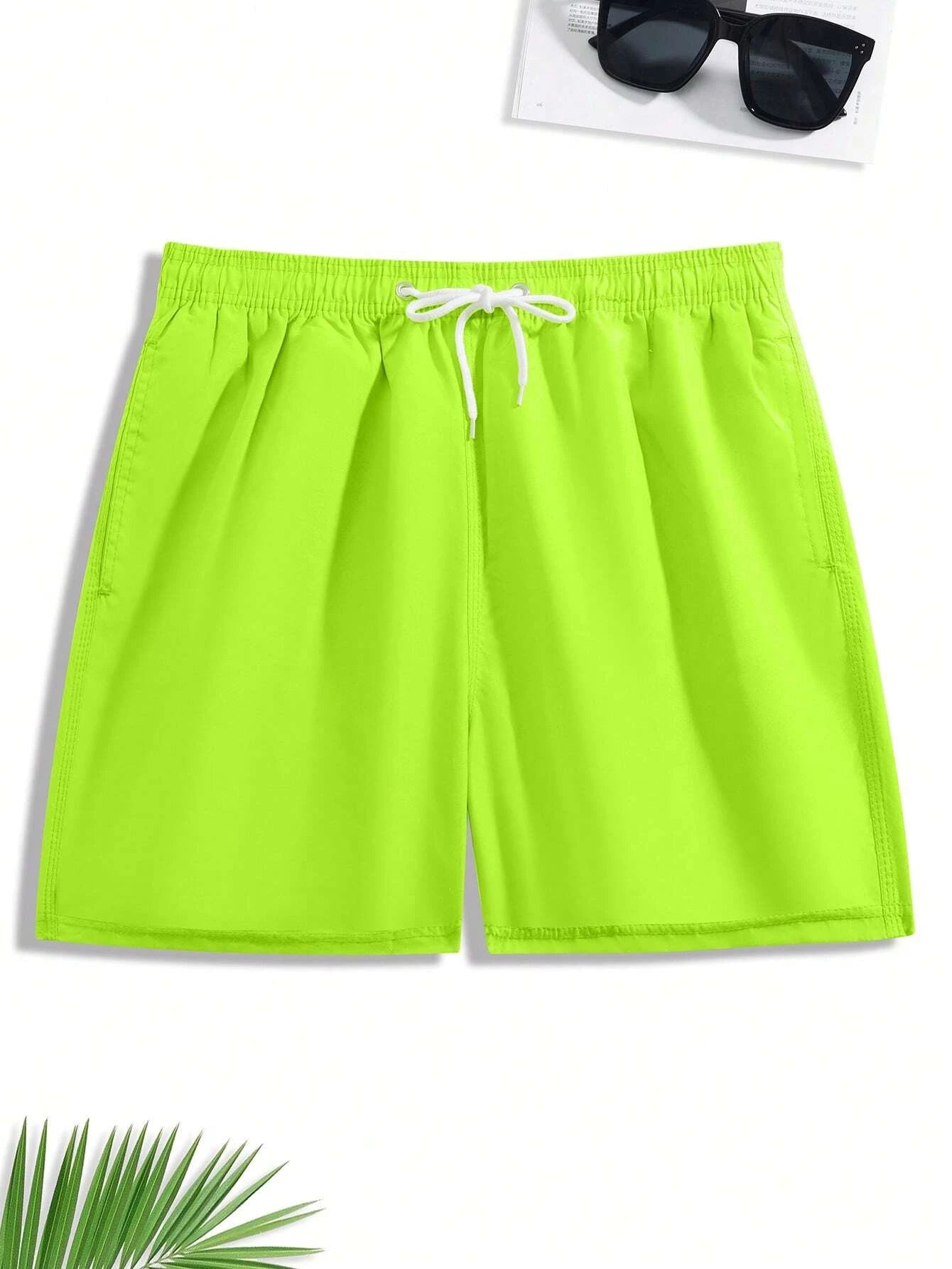 Plain Solid Drawstring Swim Trunks-Waves And Trunks