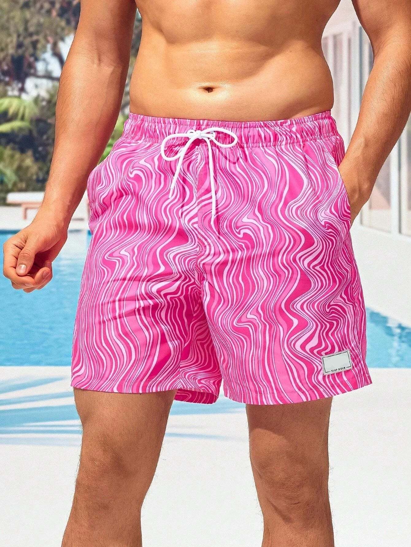 Wave Striped Patched Detail Swim Trunks-Waves And Trunks