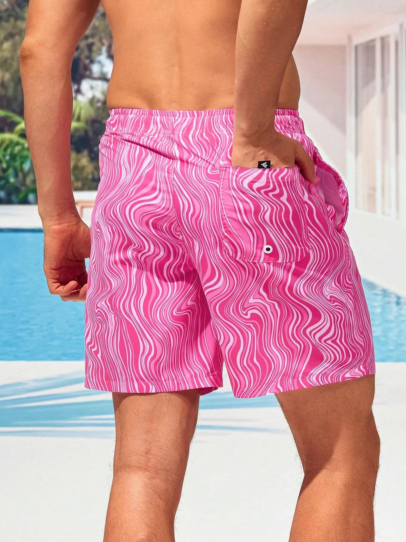 Striped Patched Waist Swim Trunks-Waves And Trunks
