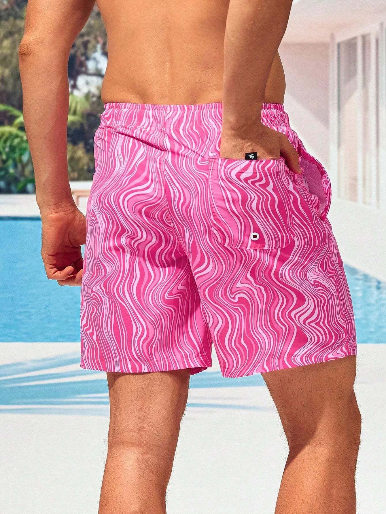 Striped Patched Waist Swim Trunks-Waves And Trunks