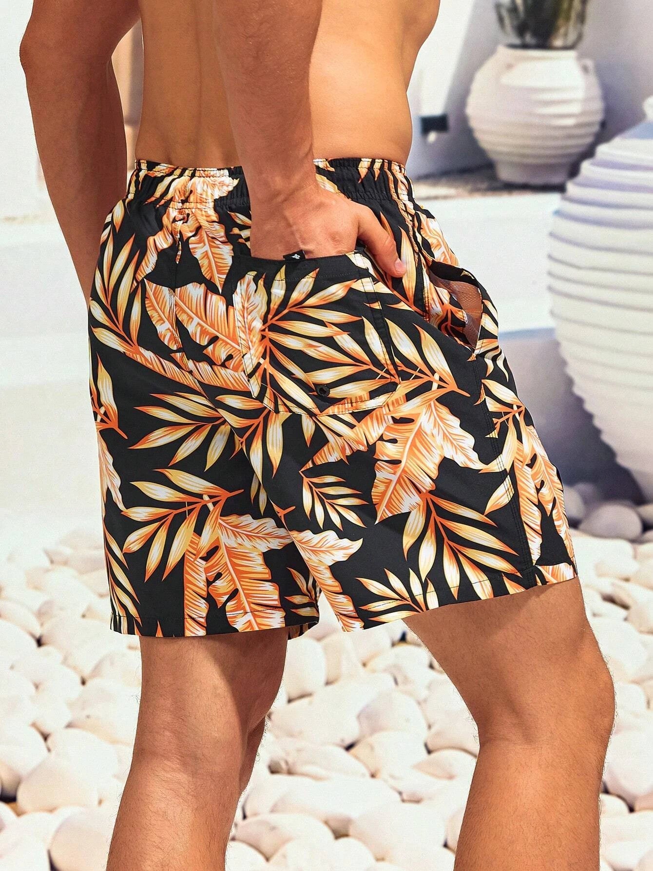 Stylish Tropical Swim Trunks-Waves And Trunks