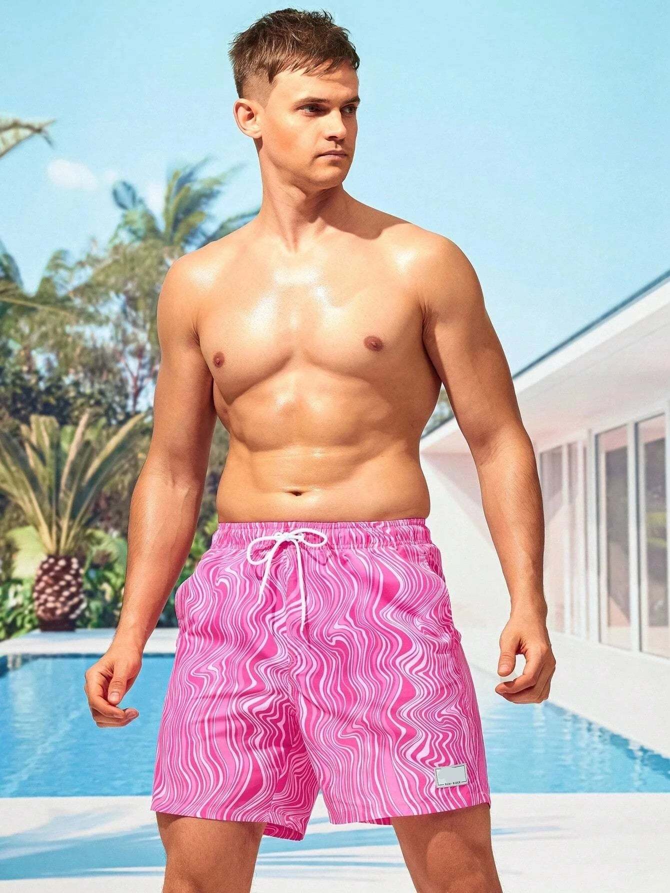 Wave Striped Patched Detail Swim Trunks-Waves And Trunks