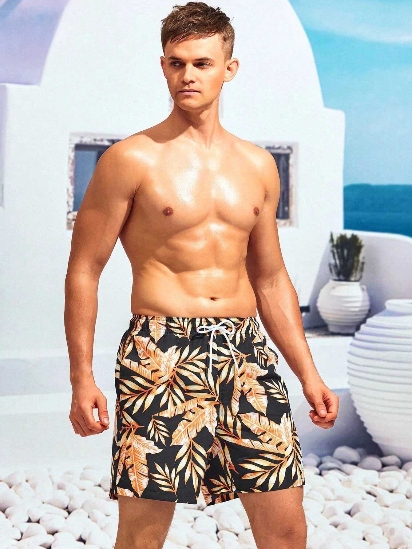 Stylish Tropical Swim Trunks-Waves And Trunks