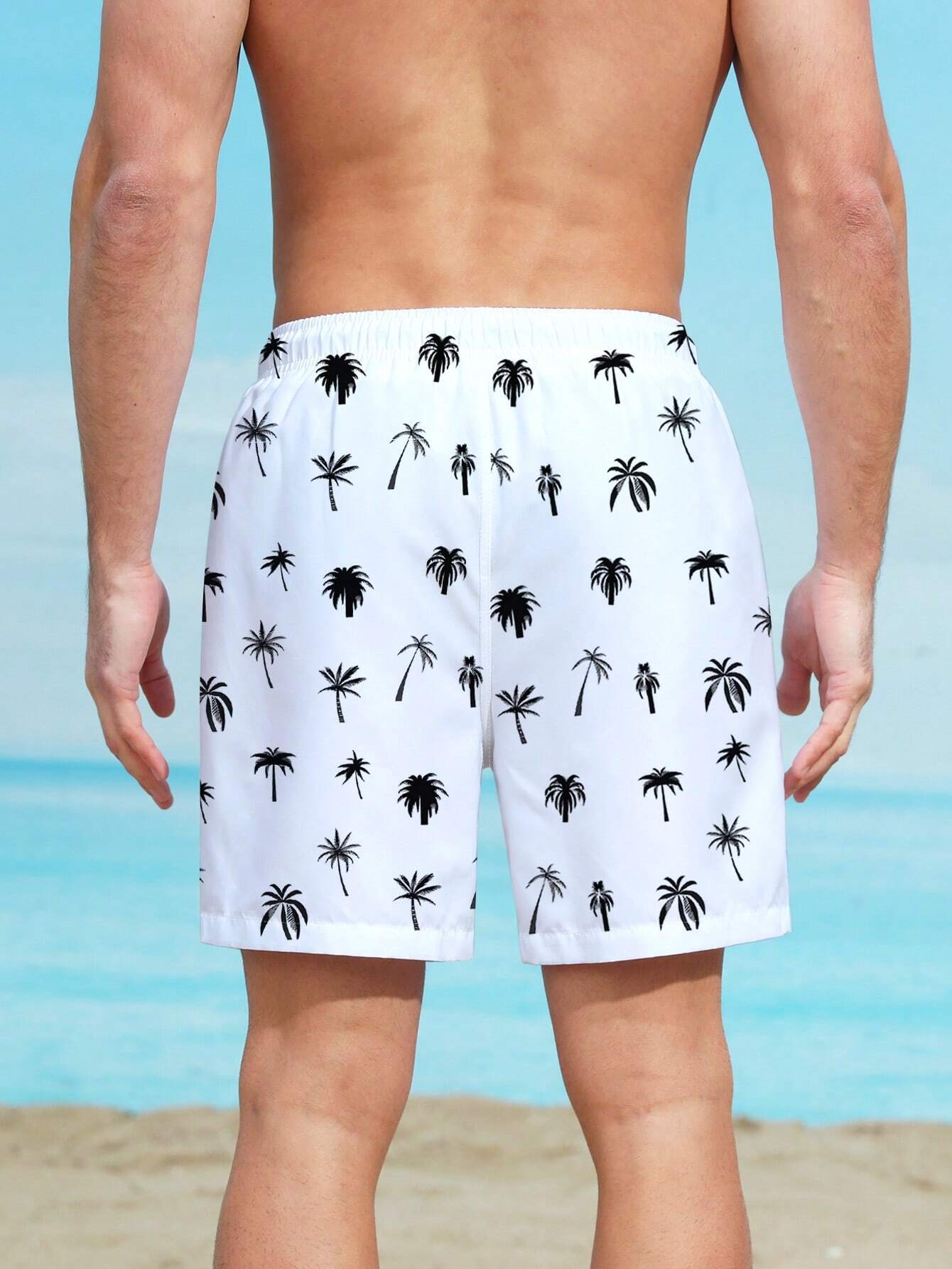 Coconut Tree Print Swim Trunks-Waves And Trunks