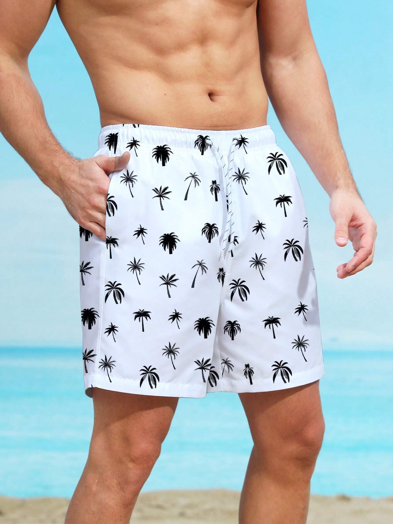 Coconut Tree Print Swim Trunks-Waves And Trunks