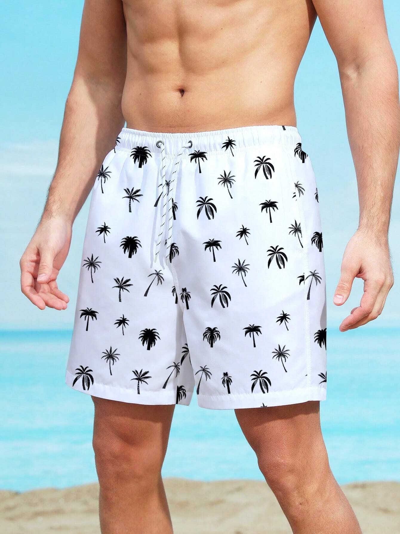Coconut Tree Print Swim Trunks-Waves And Trunks