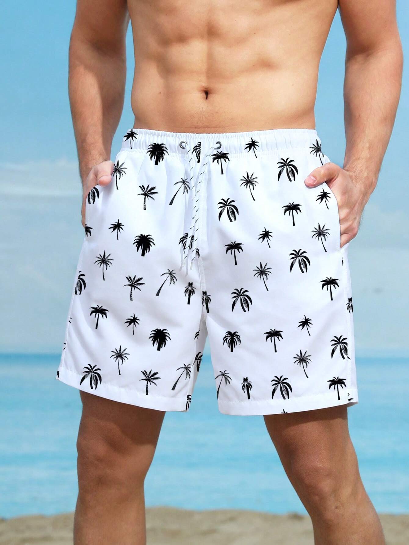 Coconut Tree Print Swim Trunks-Waves And Trunks
