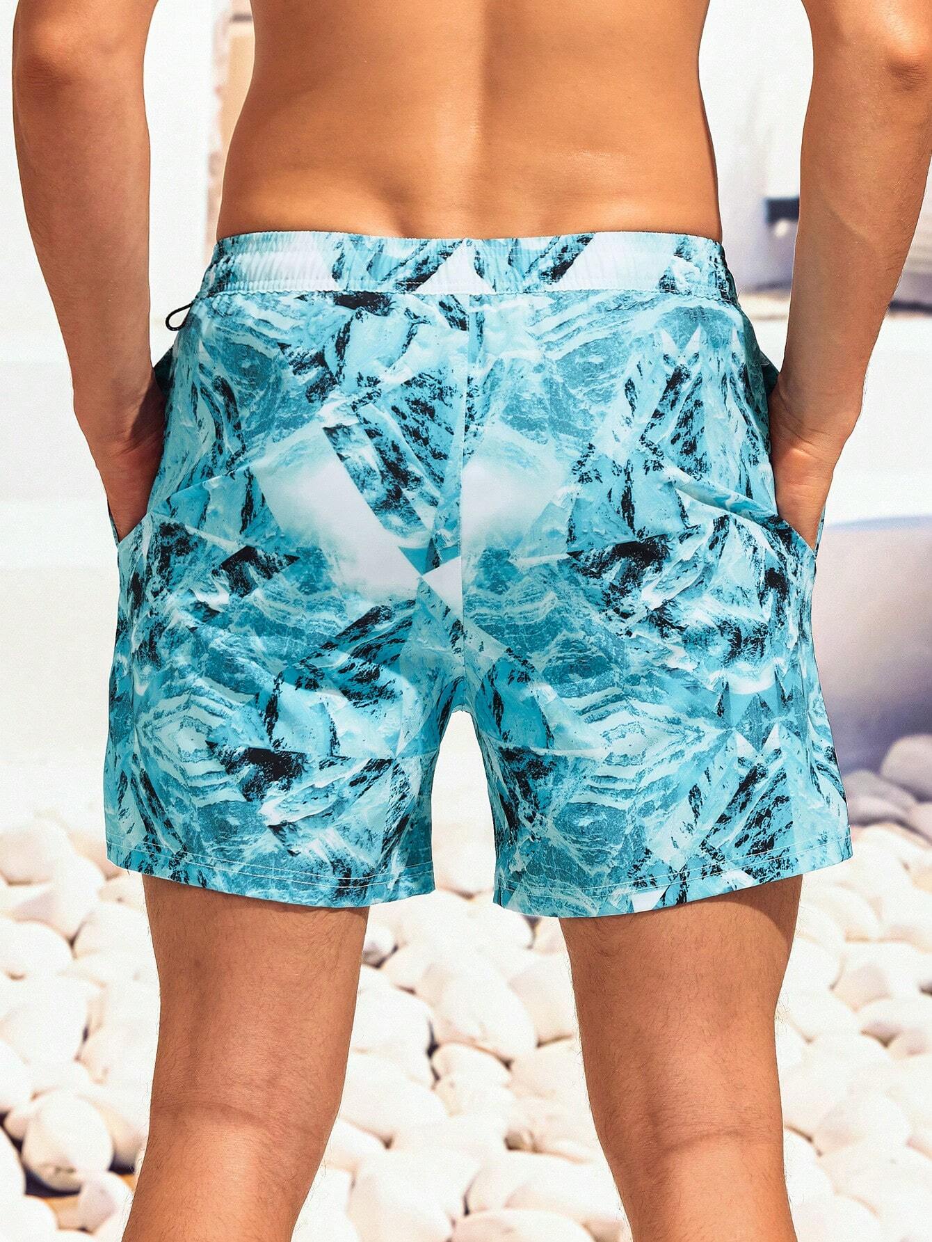 Patched Detail Drawstring Waist 2 In 1 Swim Trunks-Waves And Trunks