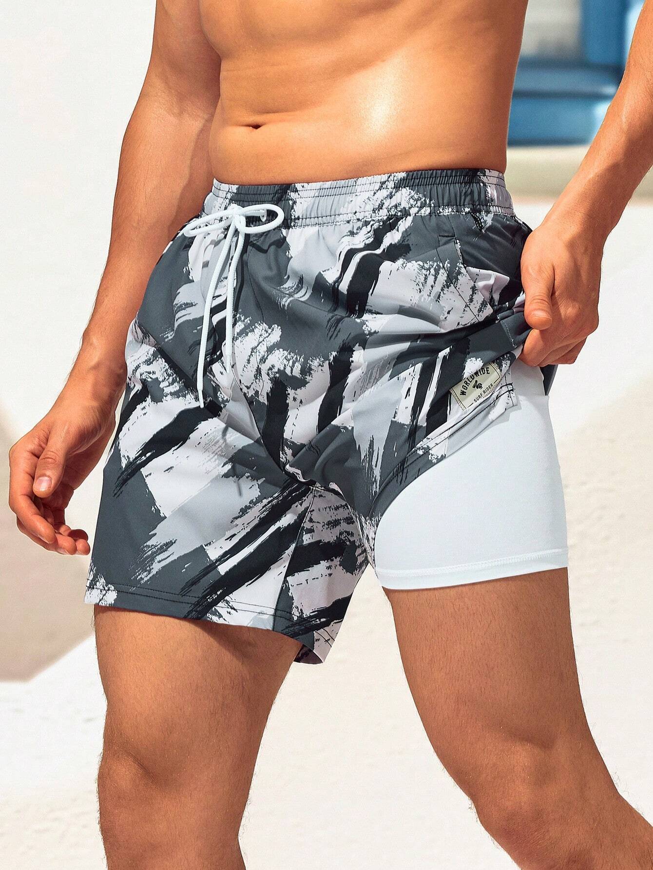 2 In 1 Drawstring Bottoms Swim Trunks-Waves And Trunks