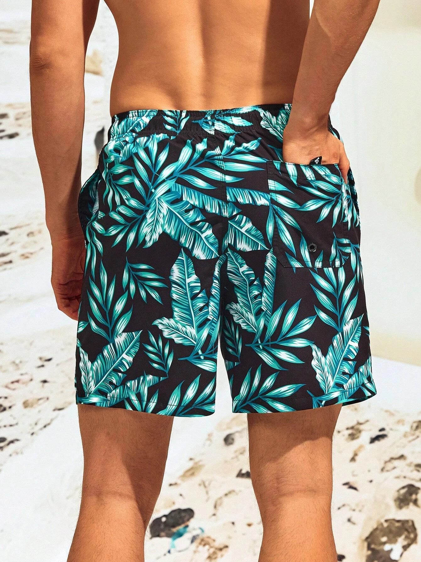 Stylish Tropical Swim Trunks-Waves And Trunks