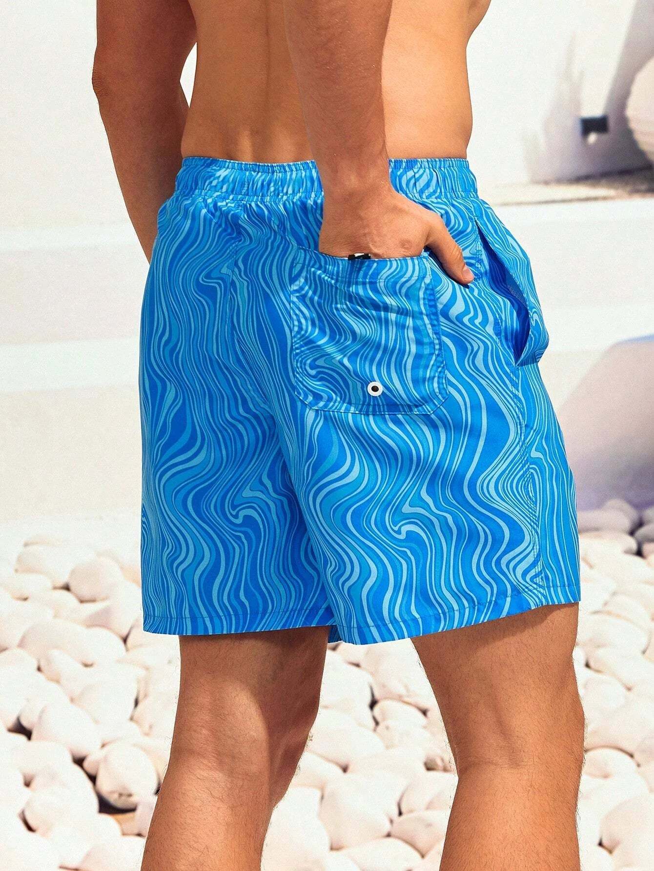 Striped Patched Waist Swim Trunks-Waves And Trunks