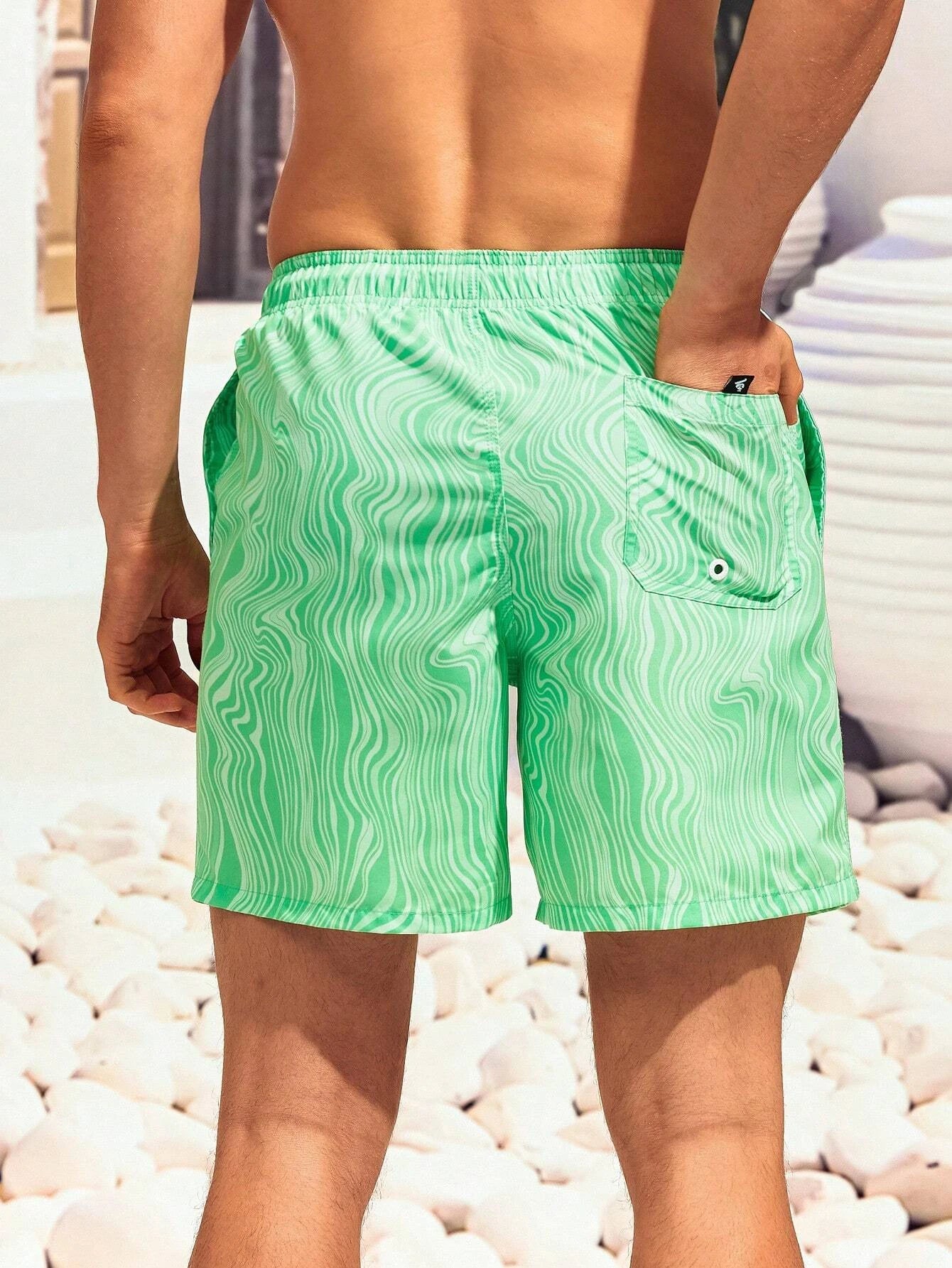 Striped Patched Waist Swim Trunks-Waves And Trunks