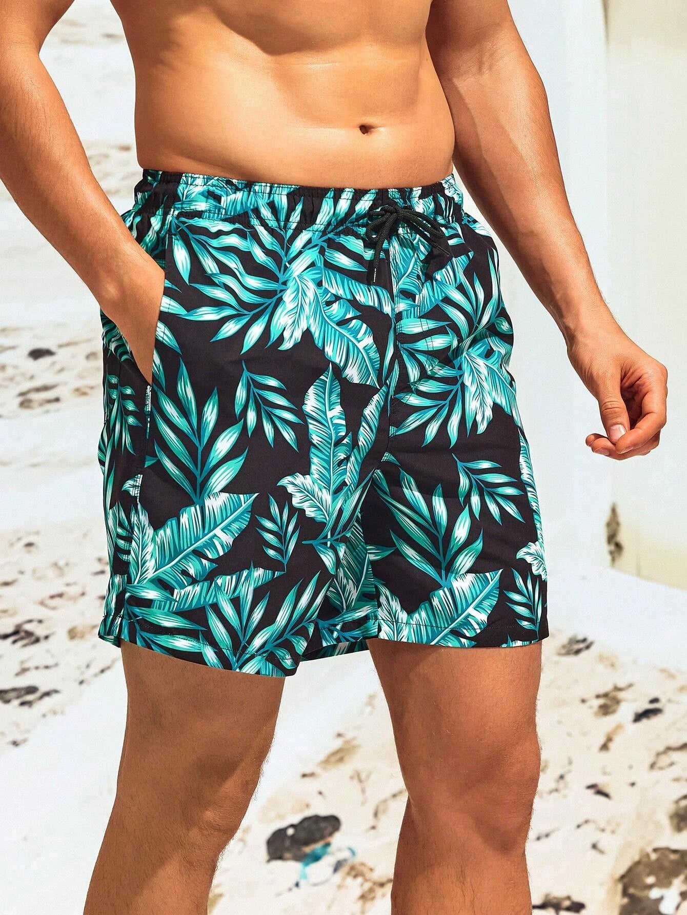 Stylish Tropical Swim Trunks-Waves And Trunks