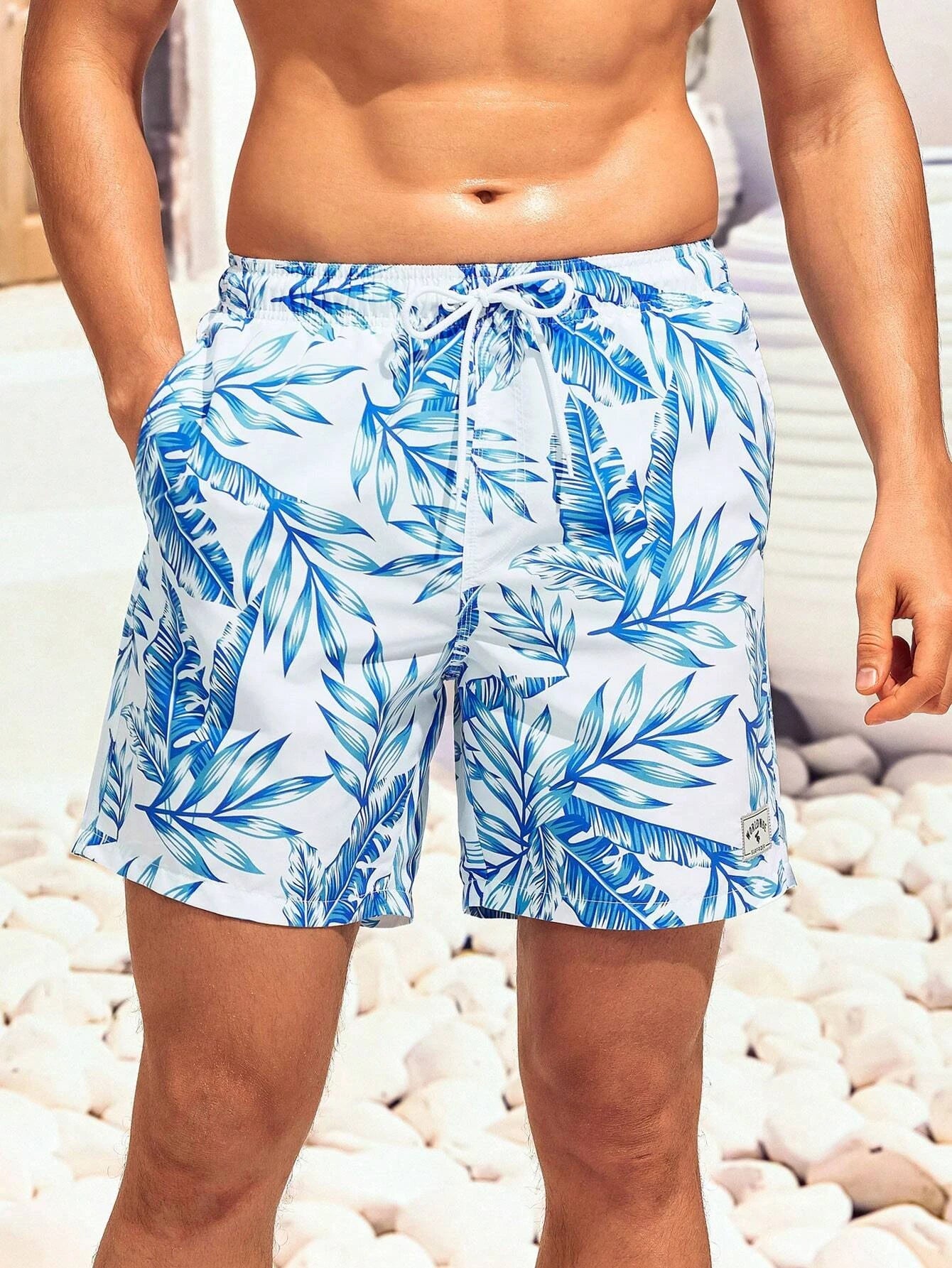 Stylish Tropical Swim Trunks-Waves And Trunks
