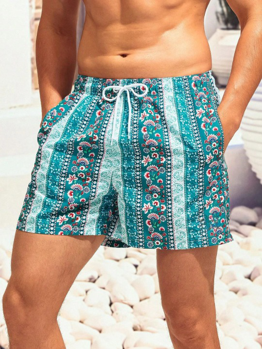Floral Striped Printed Swim Shorts-Waves And Trunks