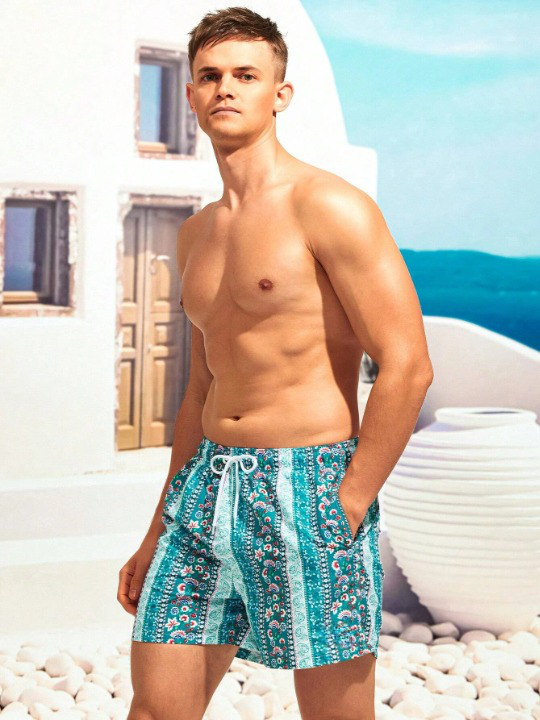 Floral Striped Printed Swim Shorts-Waves And Trunks