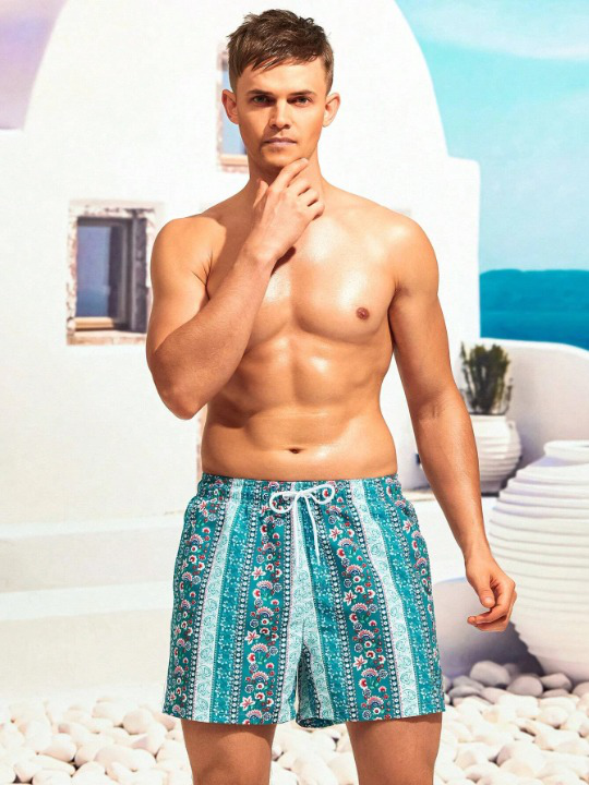 Floral Striped Printed Swim Shorts-Waves And Trunks