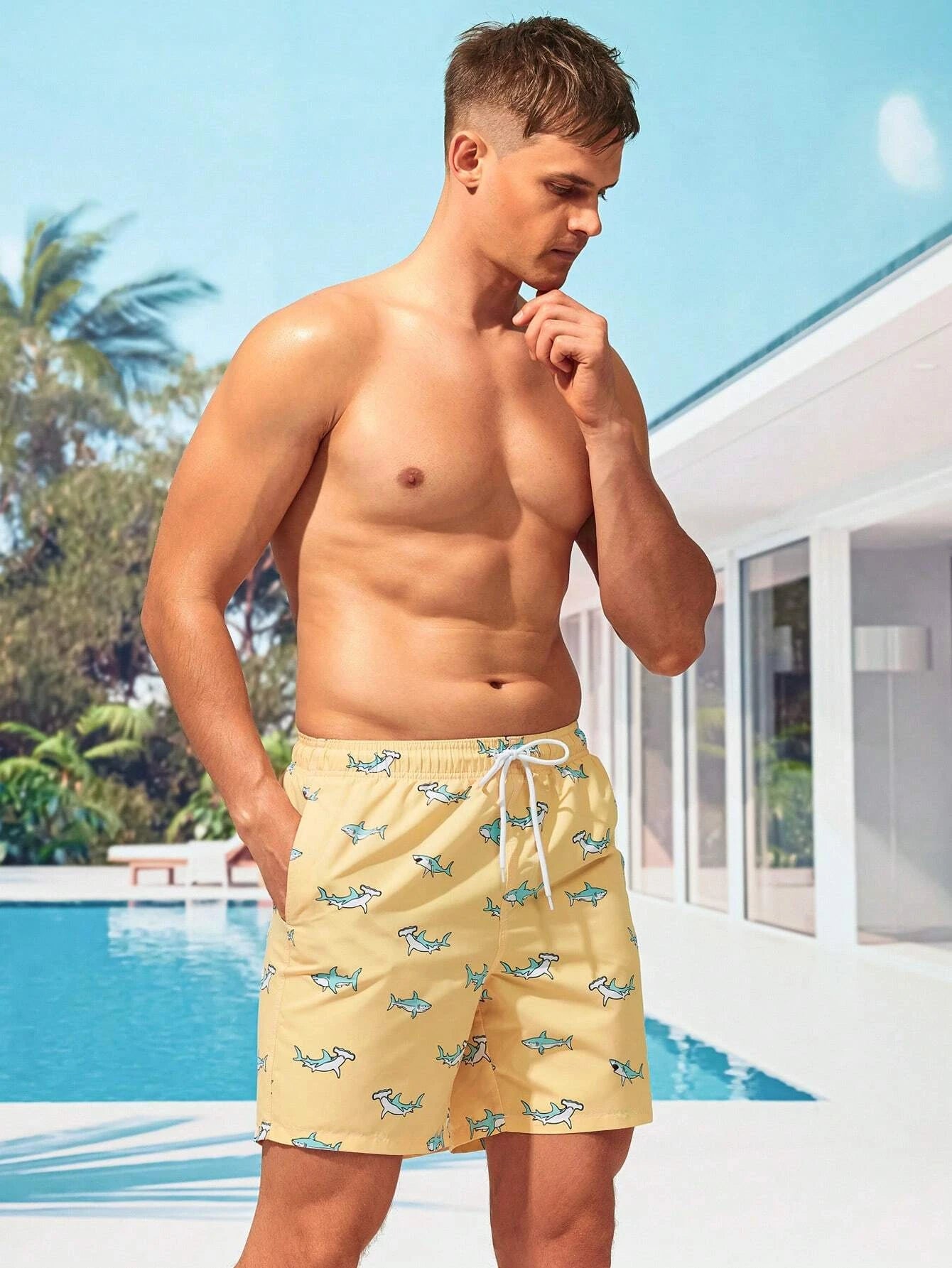 Shark Print Swim Trunks-Waves And Trunks