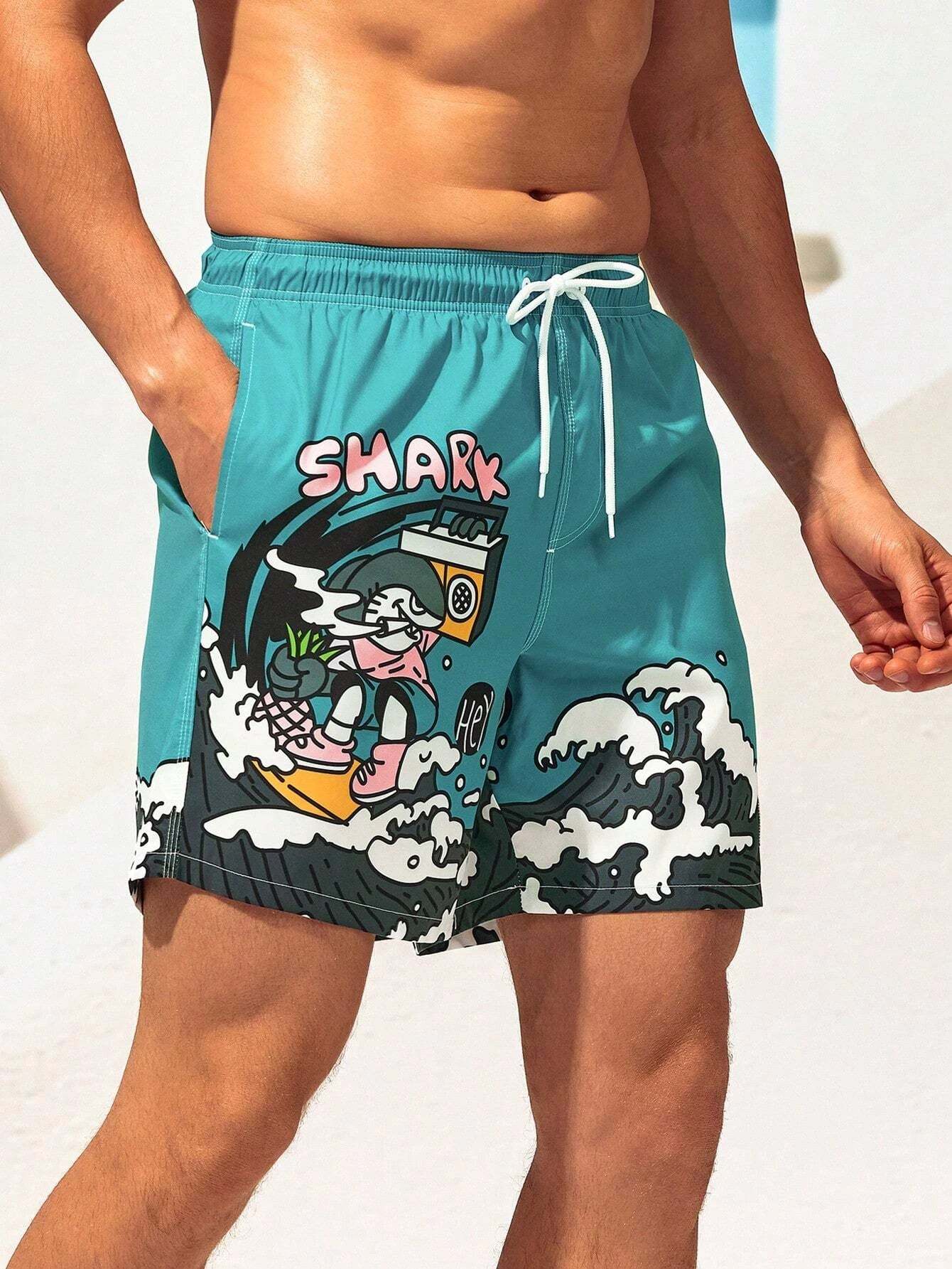 Cartoon And Letter Swim Shorts-Waves And Trunks
