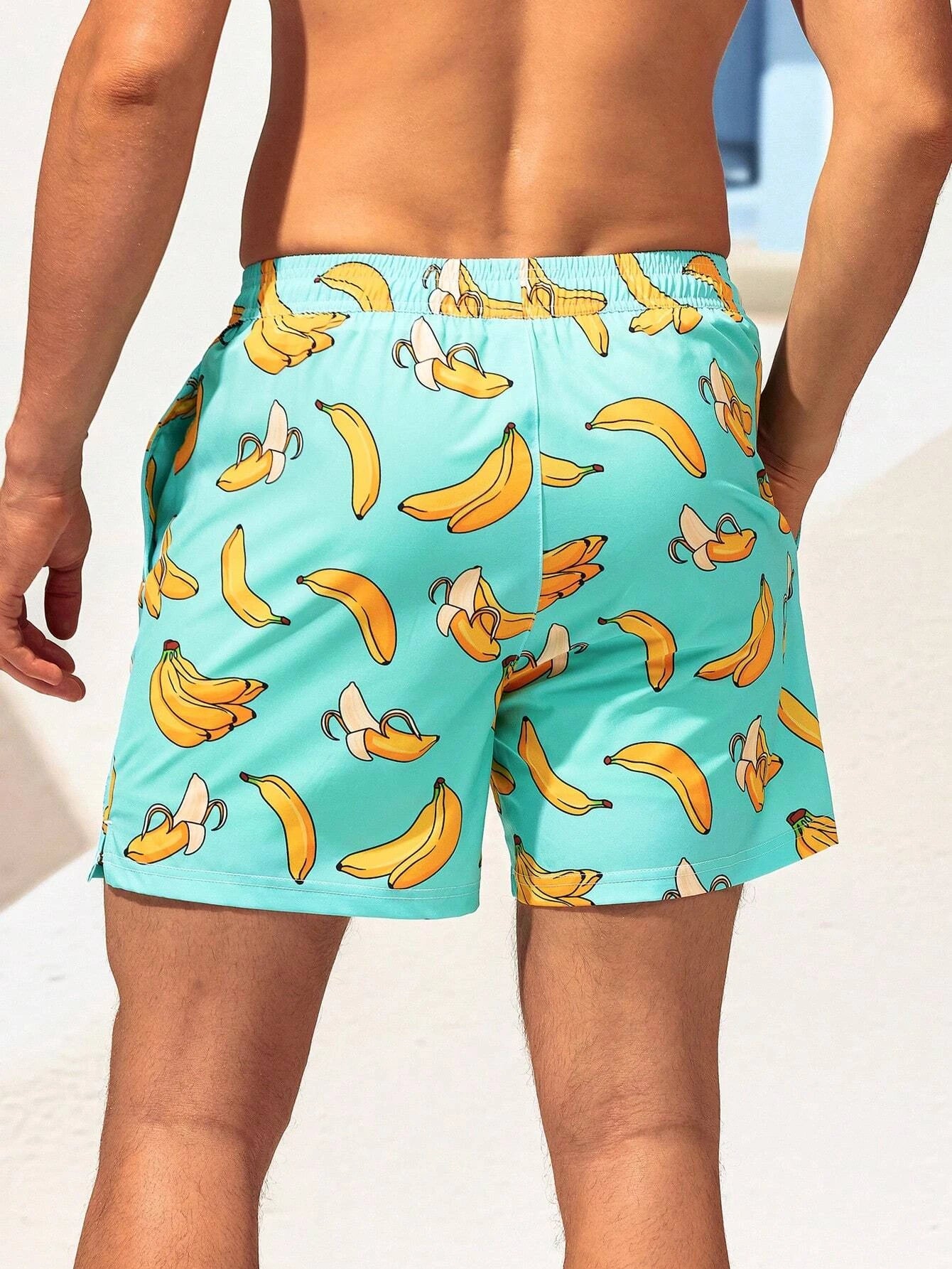 Banana Print Drawstring Waist Swim Trunk-Waves And Trunks