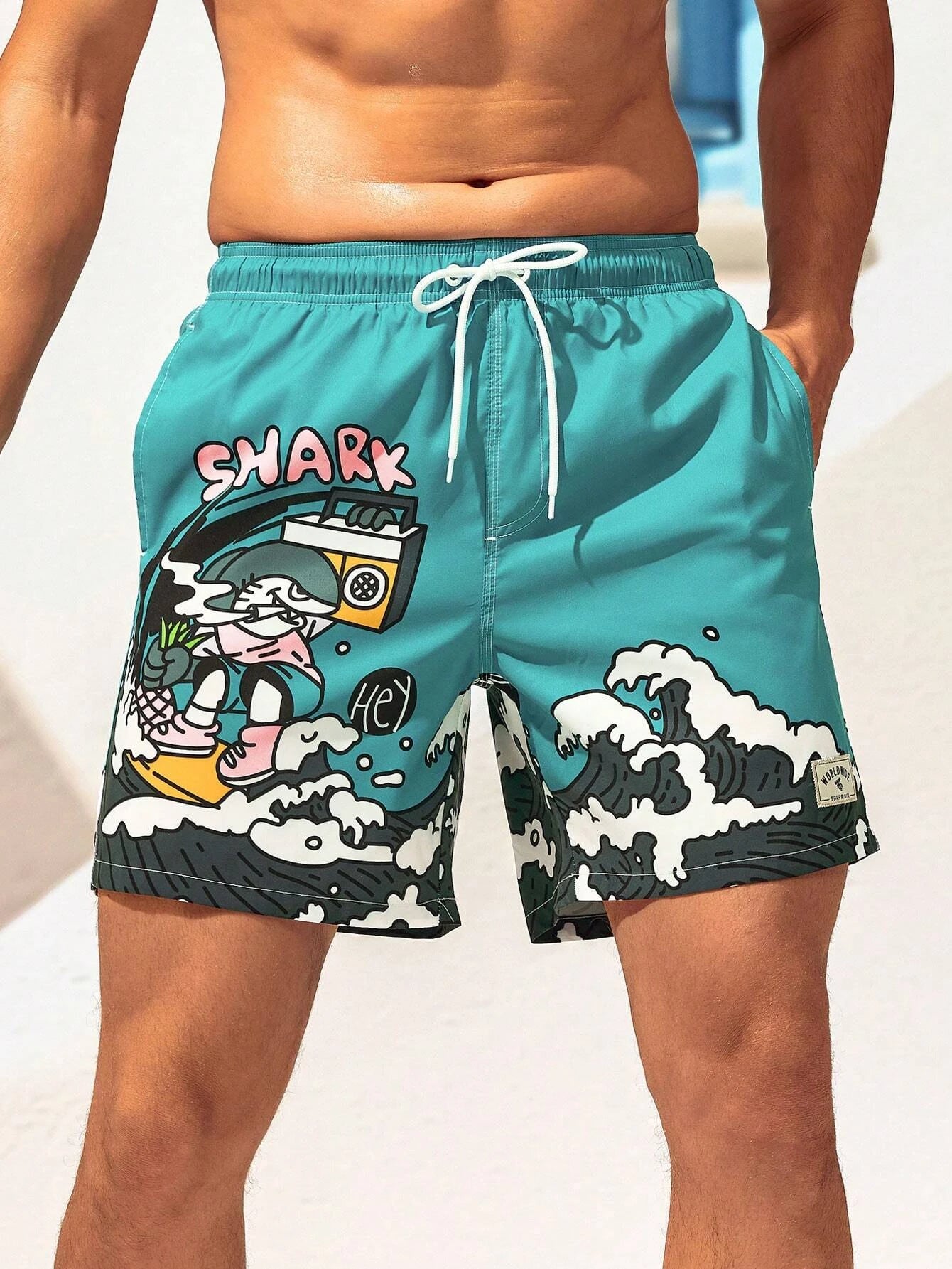 Cartoon And Letter Swim Shorts-Waves And Trunks