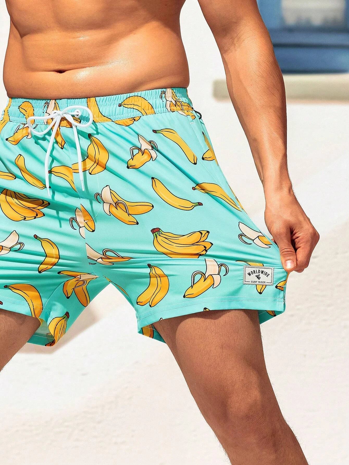 Drawstring Waist Banana Print Swim Trunks-Waves And Trunks