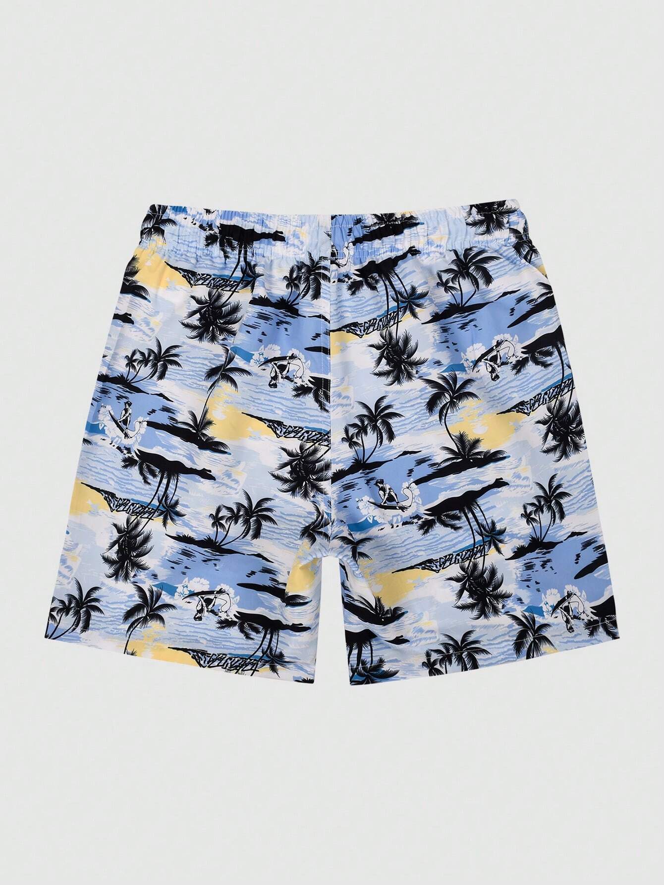 Print Drawstring Swim Trunks-Waves And Trunks